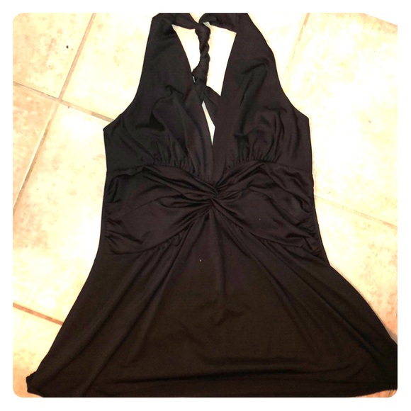 ROBIN K. BLK PUCKERED FRONT BRAIDED T-BACK BLOUSE - Picture 5 of 8